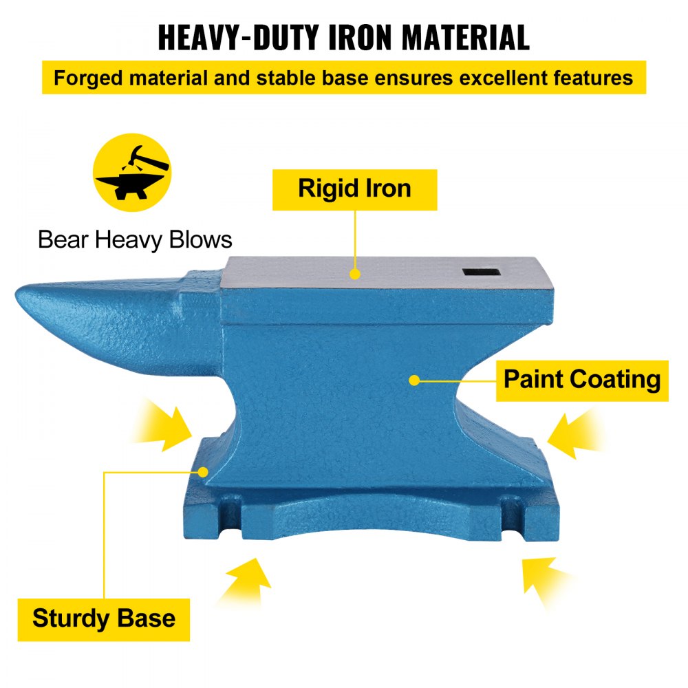 VEVOR single horn anvil with sturdy base, rigid iron, and paint coating.