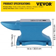 VEVOR Single Horn Anvil 55 Lbs / 25.4 Kg Cast Iron Anvil Blacksmith for Sale Forge Tools and Equipment Anvil Rugged Round Horn Anvil Blacksmith Jewelers Metalsmith Blacksmith Tool