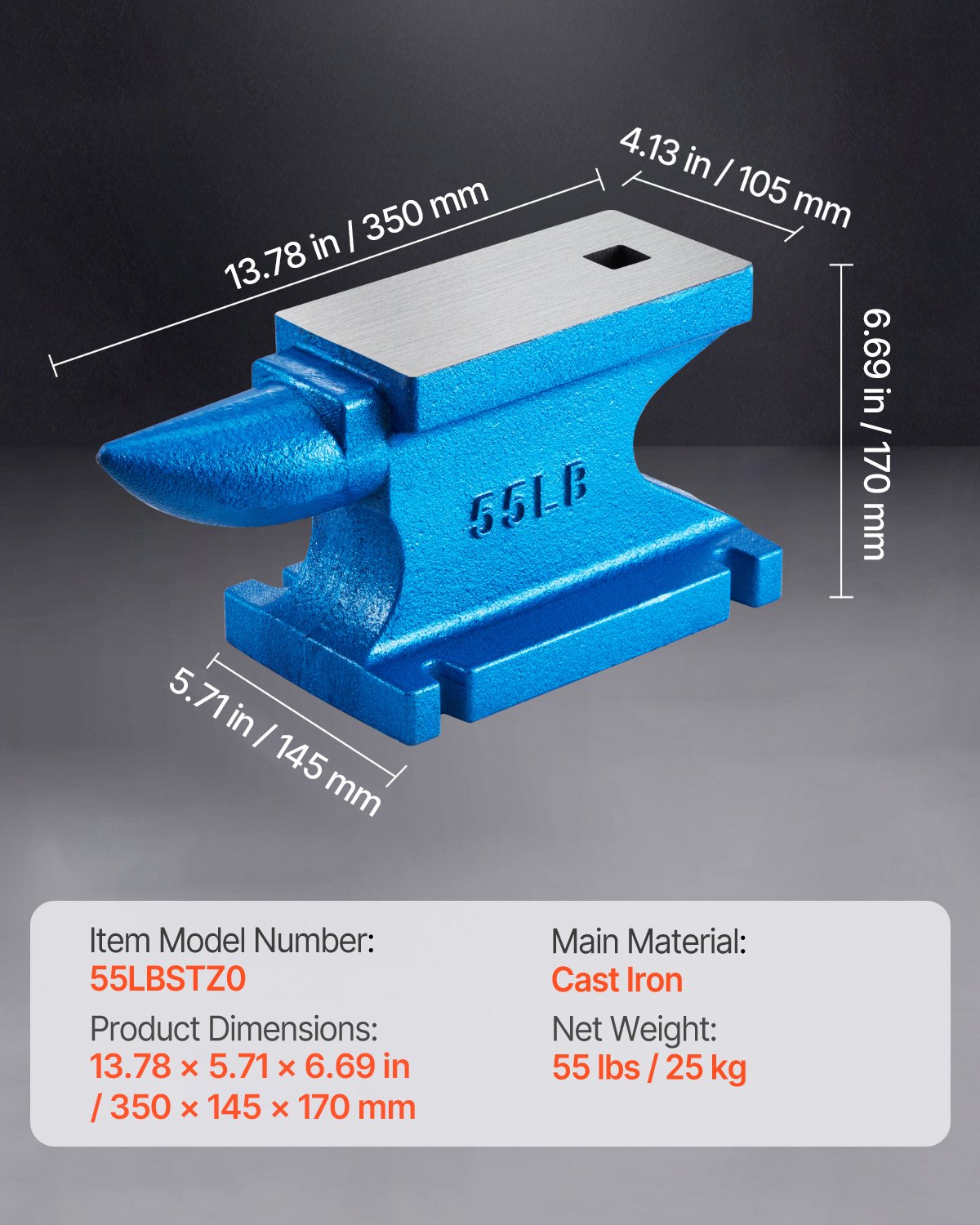 VEVOR Single Horn Anvil 55Lbs, Cast Iron Anvil Blacksmith Withstands Heavy Blows,Anvil Rugged Round Horn Anvil Blacksmith Jewelers Metalsmith Tool, for Sale Forge Tools and Equipment