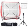 VEVOR 5x5 Baseball Softball Practice Net, Portable Baseball Training Net for Hitting Batting Catching Pitching, Backstop Baseball Equipment with Bow Frame, Carry Bag, Strike Zone, Ball, Batting Tee