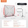 VEVOR 5x5 ft Baseball Softball Practice Net, Portable Baseball Training Net for Hitting Batting Catching Pitching, Backstop Baseball Equipment with Bow Frame, Carry Bag, Strike Zone, Ball, Batting Tee