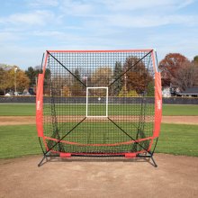 Rede de prática de softball de beisebol VEVOR de 5 x 5 pés, rede portátil de treinamento de beisebol para rebatidas e arremessos, equipamento de beisebol backstop com estrutura de arco, bolsa de transporte, zona de ataque, bola, camiseta de rebatidas