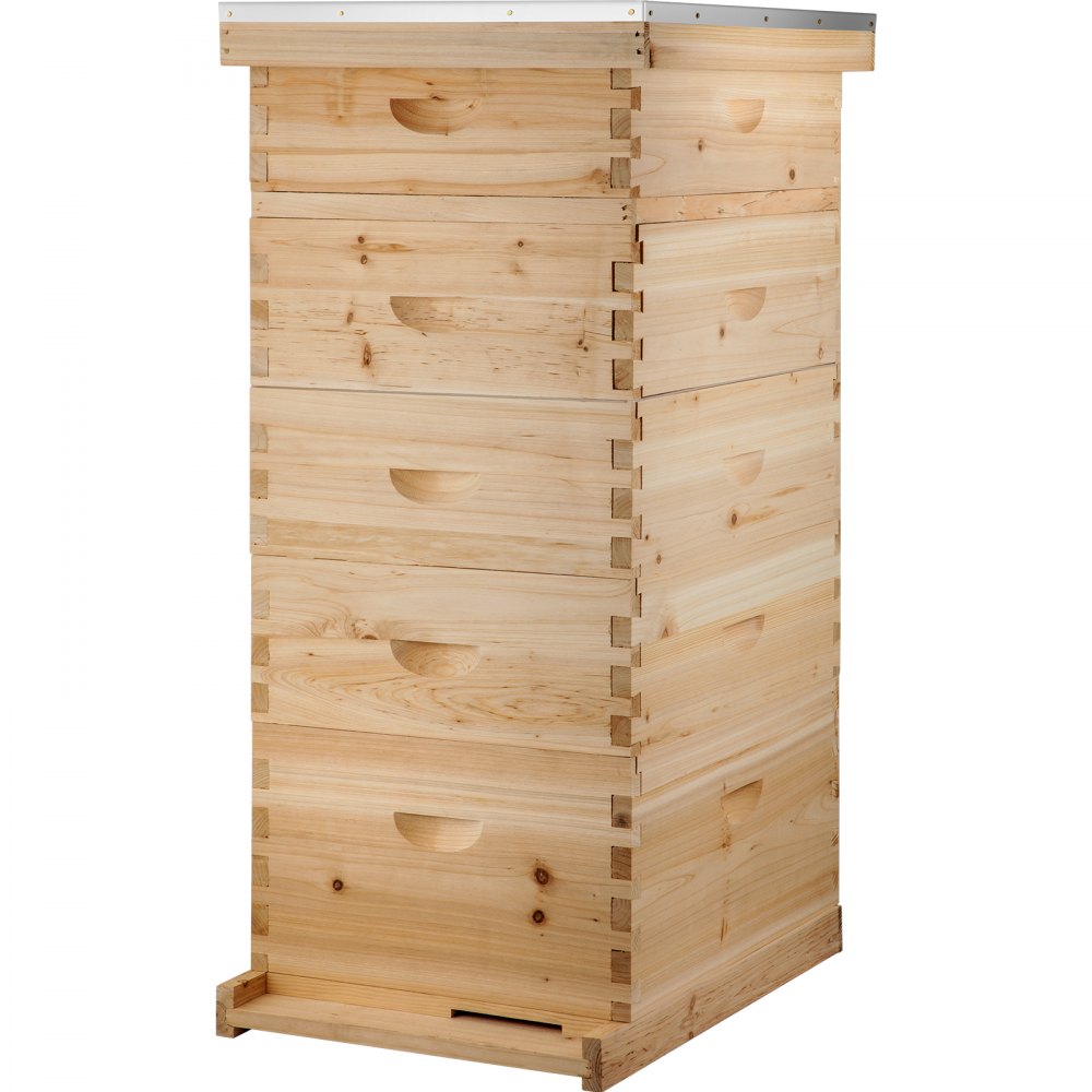 VEVOR 5 Boxes 10-Frame Bee Hive 1 Deep and 4 Medium Box Beehive Frames Langstroth Beehive Box Kit Frames Not Included