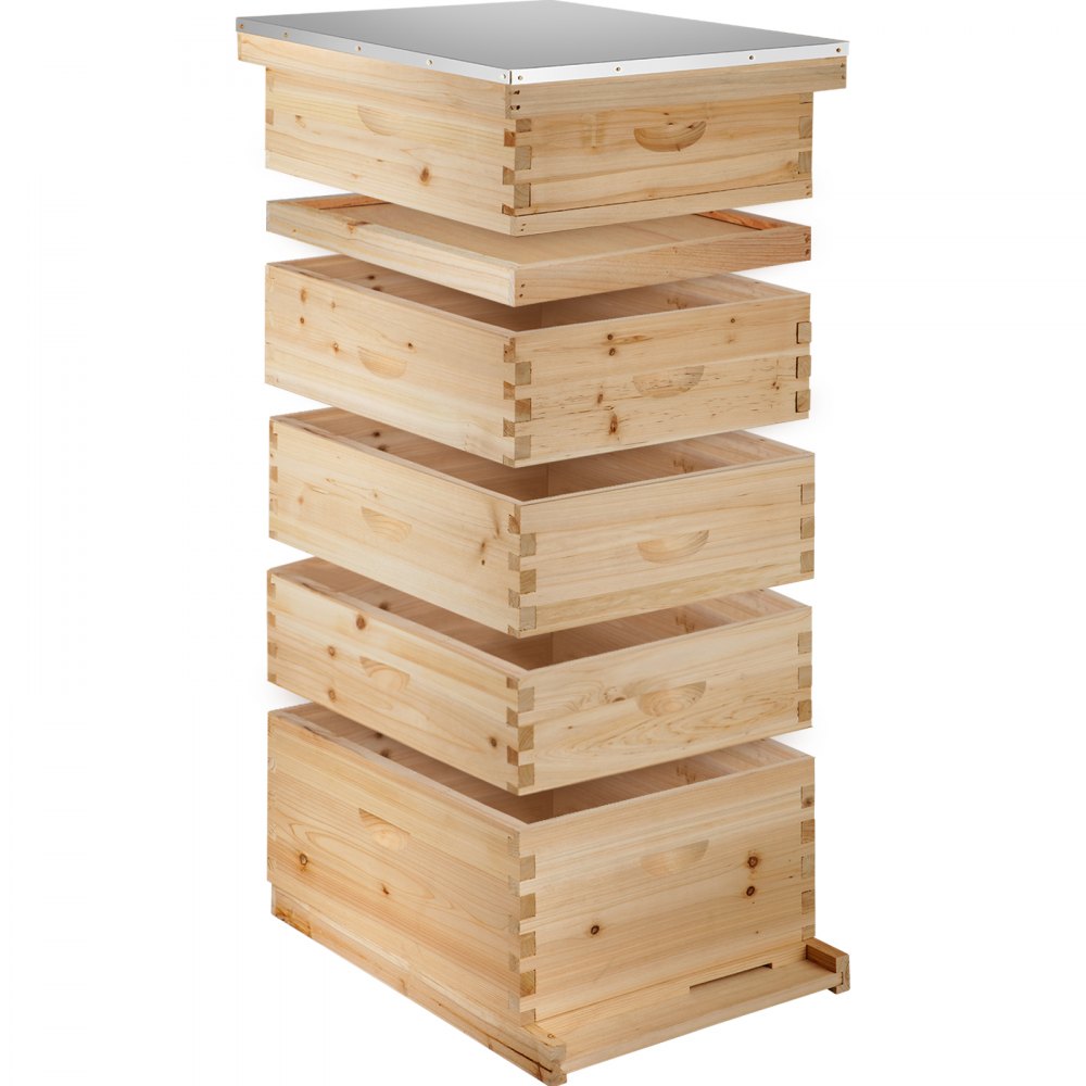 VEVOR 5 Boxes 10-Frame Bee Hive 1 Deep and 4 Medium Box Beehive Frames Langstroth Beehive Box Kit Frames Not Included