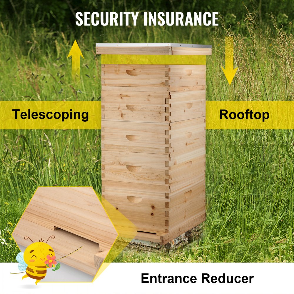 VEVOR Bee Hive, 5 Boxes 10-Frame Bee Box, 1 Deep and 4 Medium Boxes, Beehive Frames Langstroth Beehive Box Kit, Frames Not Included