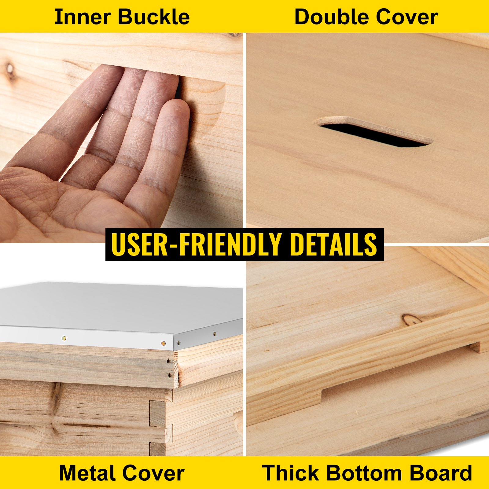 VEVOR Bee Hive, 5 Boxes 10-Frame Bee Box, 1 Deep and 4 Medium Boxes, Beehive Frames Langstroth Beehive Box Kit, Frames Not Included