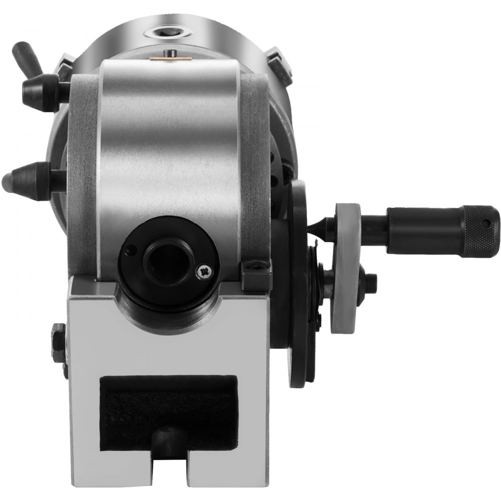 front view of VEVOR dividing head with crank handle and precision adjustment knobs.