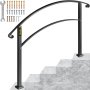 VEVOR Rampes pour marches extérieures, s'adaptent à une rampe d'escalier extérieure de 1 ou 5 marches, rampe en fer forgé noir, rampe flexible pour porche avant, rampes de transition pour marches en béton ou escaliers en bois