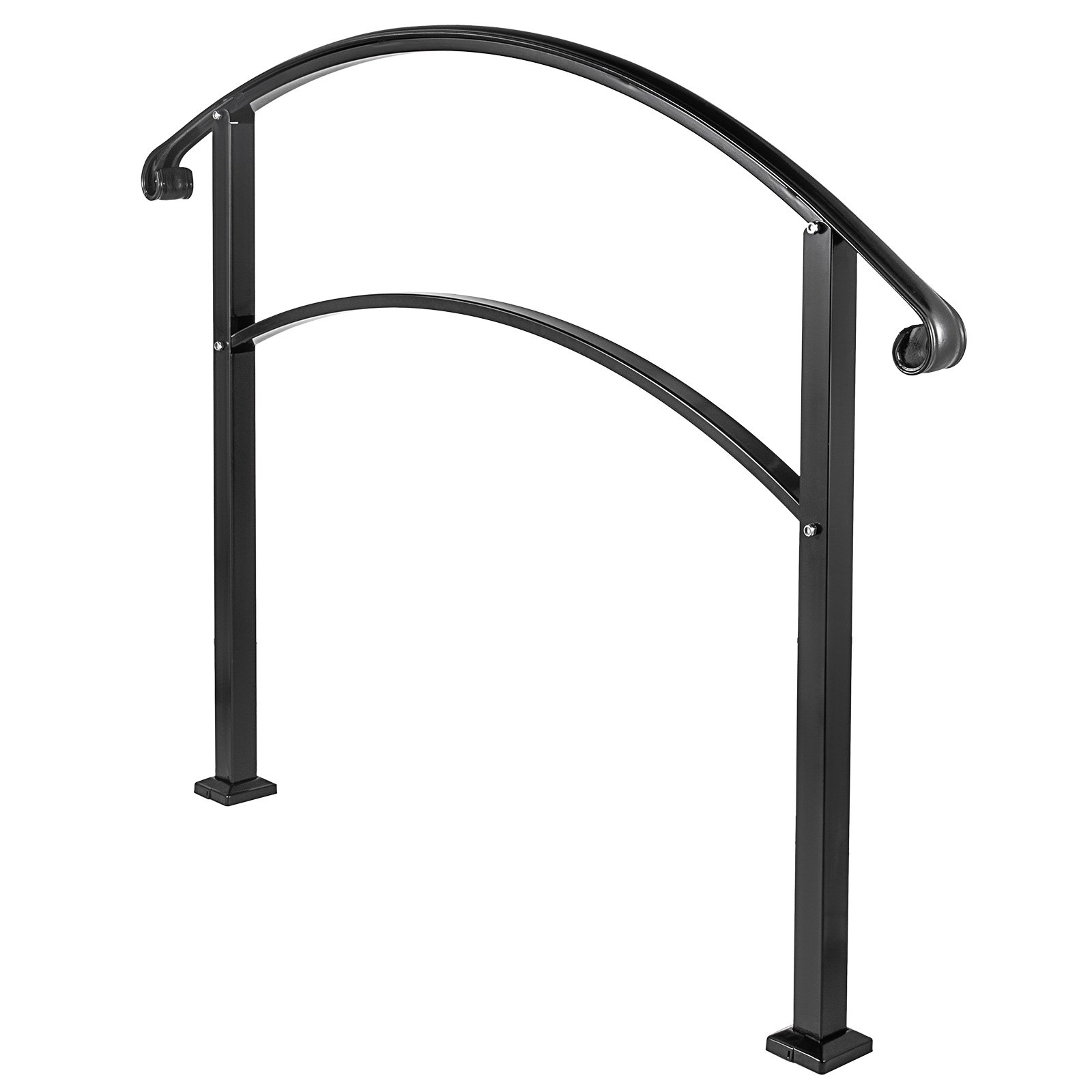 VEVOR Handrails for Outdoor Steps, Fit 1 or 5 Steps Outdoor Stair Railing, Black Wrought Iron Handrail, Flexible Front Porch Hand Rail, Transitional Handrails for Concrete Steps or Wooden Stairs