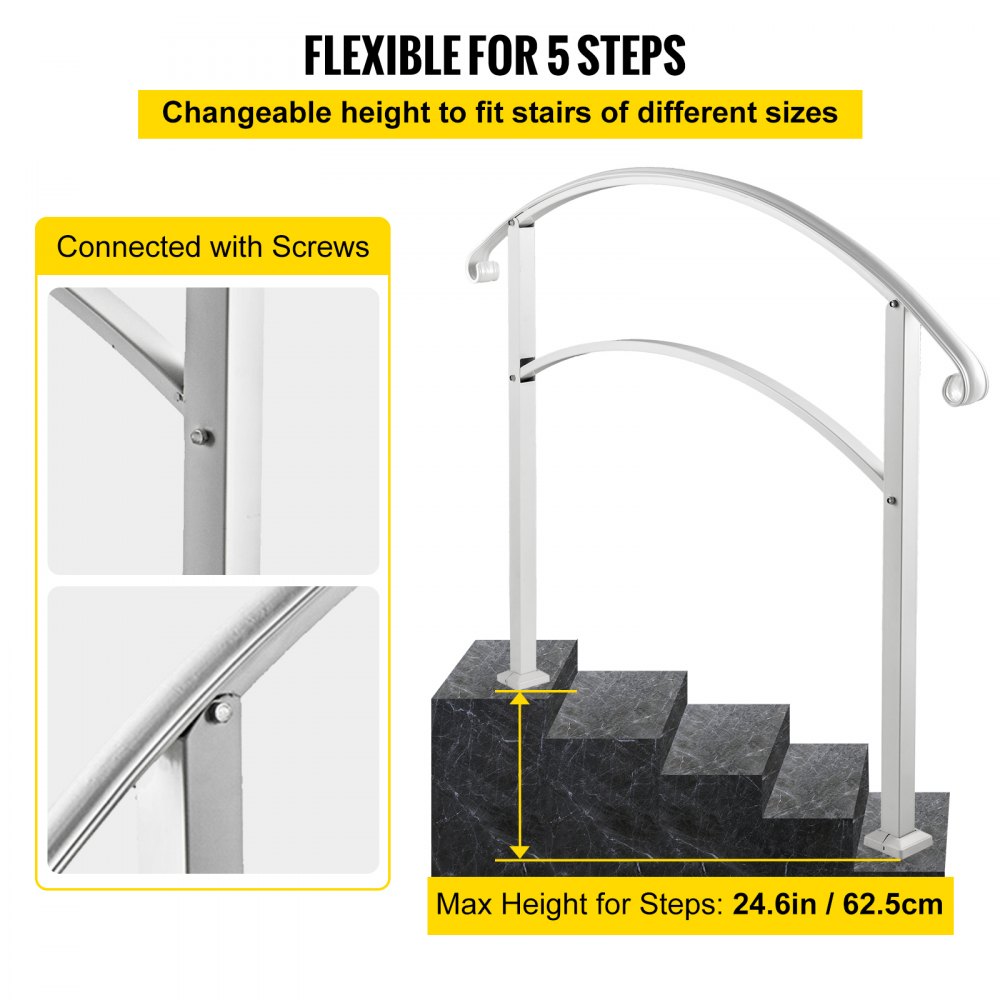 VEVOR 5FT Adjustable Wrought Iron Handrail Fits 5 Steps Outdoor Steps/Stairs