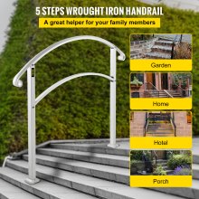 VEVOR Rampes pour marches extérieures, s'adaptent à une rampe d'escalier extérieure de 1 ou 5 marches, rampe en fer forgé blanc, rampe flexible pour porche avant, rampes de transition pour marches en béton ou escaliers en bois