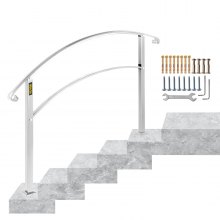 VEVOR Handrails for Outdoor Steps, Fit 1 or 5 Steps Outdoor Stair Railing, White Wrought Iron Handrail, Flexible Front Porch Hand Rail, Transitional Handrails for Concrete Steps or Wooden Stairs
