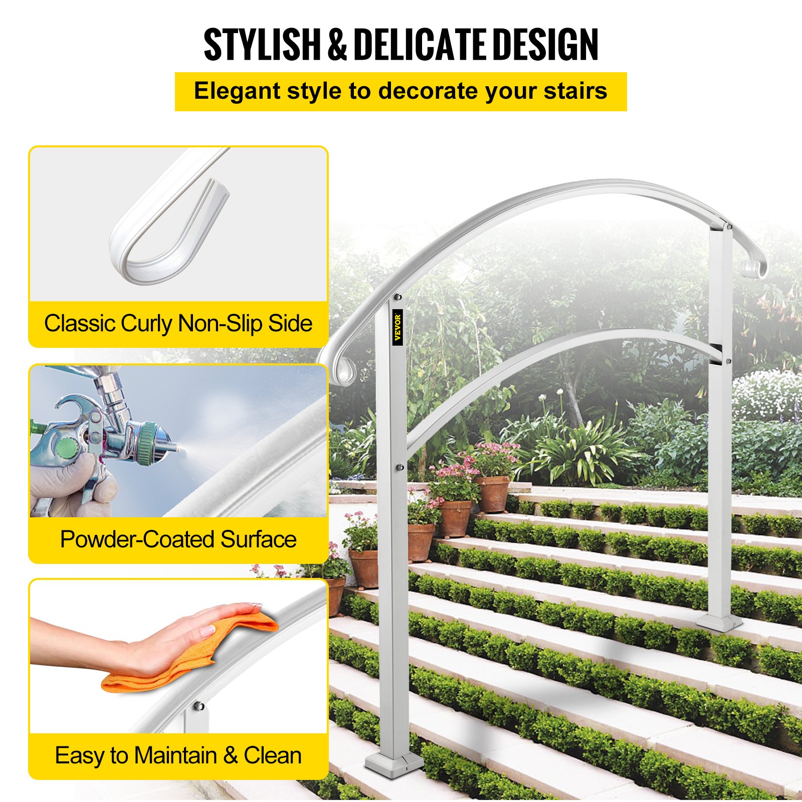 VEVOR 5FT Adjustable Wrought Iron Handrail Fits 5 Steps Outdoor Steps/Stairs