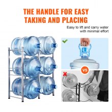 VEVOR 3 Tiers Water Jug Holder Double Row Water Bottle Rack for 6 Bottles Silver, Heavy Duty Water Dispenser Rack with 6 Slots for Gallon Jugs, Detachable Water Storage Shelf Organizer for Home Living Room Office