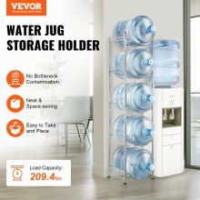 VEVOR 5 Tiers Water Jug Holder Single Row Water Bottle Rack for 5 Bottles Storage Detachable Heavy Duty Water Jug Organizer Stand for Home Office Kitchen Silver, Detachable Water Storage Shelf Organizer for Home Living Room Office