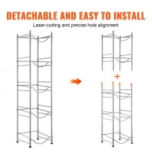 VEVOR 5 Tiers Water Jug Holder Single Row Water Bottle Rack for 5 Bottles Storage Detachable Heavy Duty Water Jug Organizer Stand for Home Office Kitchen Silver, Detachable Water Storage Shelf Organizer for Home Living Room Office