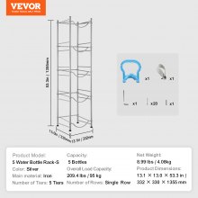 VEVOR 5 Tiers Water Jug Holder Single Row Water Bottle Rack for 5 Bottles Storage Detachable Heavy Duty Water Jug Organizer Stand for Home Office Kitchen Silver, Detachable Water Storage Shelf Organizer for Home Living Room Office