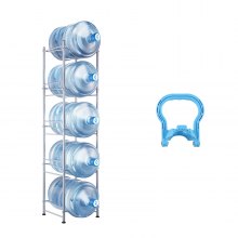 VEVOR 5 Tiers Water Jug Holder Single Row Water Bottle Rack for 5 Bottles Storage Detachable Heavy Duty Water Jug Organizer Stand for Home Office Kitchen Silver, Detachable Water Storage Shelf Organizer for Home Living Room Office