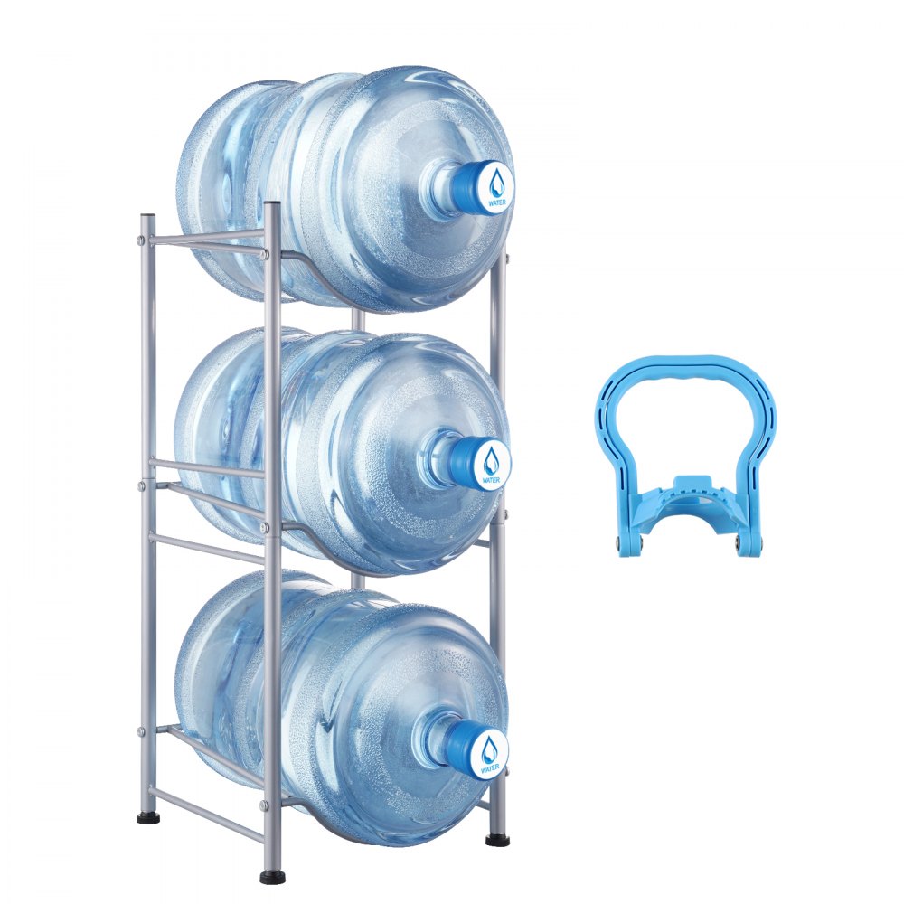 VEVOR 3 Tiers Water Jug Holder Single Row Water Bottle Rack para 3 garrafas Prata