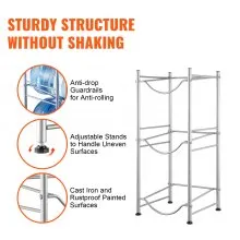 VEVOR 3 Tiers Water Jug Holder Single Row Water Bottle Rack for 3 Bottles Storage Detachable Heavy Duty Water Jug Organizer Stand for Home Office Kitchen Silver, Detachable Water Storage Shelf Organizer for Home Living Room Office