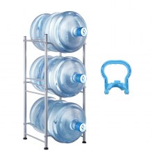 VEVOR 3 Tiers Water Jug Holder Single Row Water Bottle Rack for 3 Bottles Storage Detachable Heavy Duty Water Jug Organizer Stand for Home Office Kitchen Silver, Detachable Water Storage Shelf Organizer for Home Living Room Office