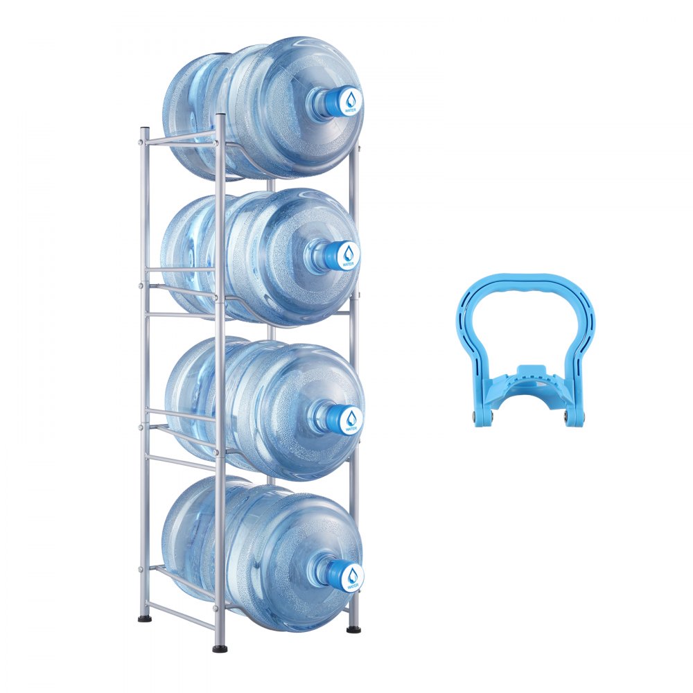 VEVOR 4 Tiers Water Jug Holder Single Row Water Bottle Rack para 4 garrafas Prata