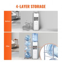 VEVOR 4 Tiers Water Jug Holder Single Row Water Bottle Rack for 4 Bottles Silver, Heavy Duty Water Dispenser Rack with 4 Slots for Gallon Jugs, Detachable Water Storage Shelf Organizer for Home Living Room Office