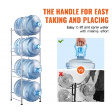 VEVOR 4 Tiers Water Jug Holder Single Row Water Bottle Rack for 4 Bottles Silver, Heavy Duty Water Dispenser Rack with 4 Slots for Gallon Jugs, Detachable Water Storage Shelf Organizer for Home Living Room Office