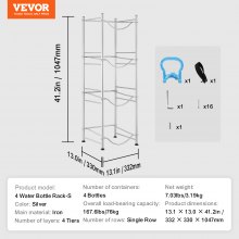 VEVOR 4 Tiers Water Jug Holder Single Row Water Bottle Rack for 4 Bottles Silver, Heavy Duty Water Dispenser Rack with 4 Slots for Gallon Jugs, Detachable Water Storage Shelf Organizer for Home Living Room Office