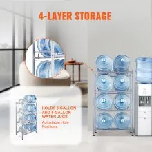 VEVOR 4 Tiers Water Jug Holder Double Row Water Bottle Rack for 8 Bottles Storage Detachable Heavy Duty Water Jug Organizer Stand for Home Office Kitchen Silver, Detachable Water Storage Shelf Organizer for Home Living Room Office