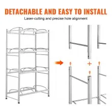 VEVOR 4 Tiers Water Jug Holder Double Row Water Bottle Rack for 8 Bottles Storage Detachable Heavy Duty Water Jug Organizer Stand for Home Office Kitchen Silver, Detachable Water Storage Shelf Organizer for Home Living Room Office