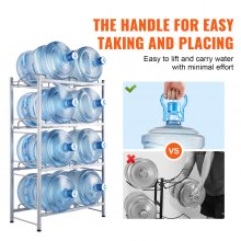 VEVOR 4 Tiers Water Jug Holder Double Row Water Bottle Rack for 8 Bottles Storage Detachable Heavy Duty Water Jug Organizer Stand for Home Office Kitchen Silver, Detachable Water Storage Shelf Organizer for Home Living Room Office