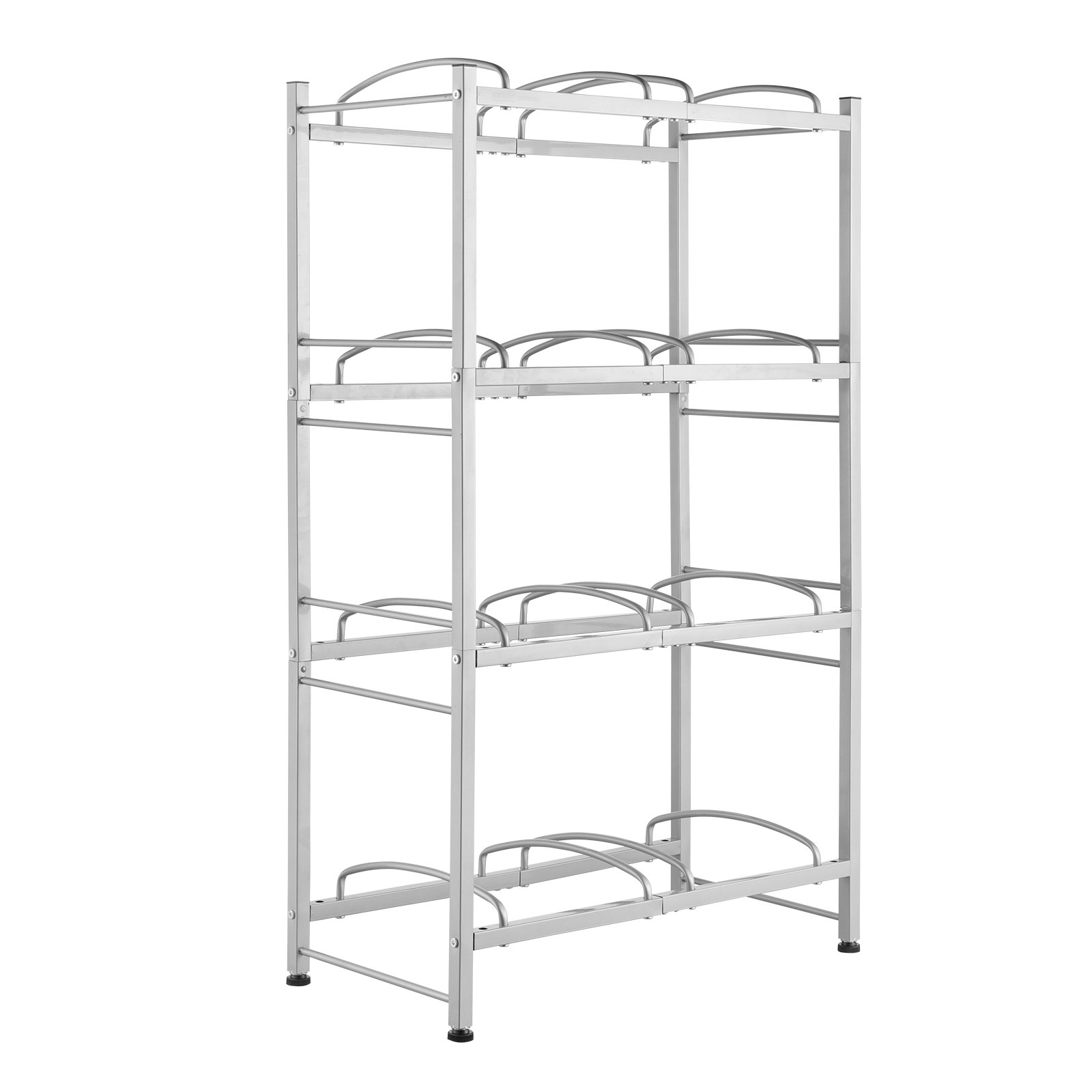 VEVOR 4 Tiers Water Jug Holder, 5 Gallon Water Bottle Holder, Double Row Water Bottle Rack for 8 Bottles, Heavy Duty Water Jug Rack for Kitchen, Office, Living Room, Silver