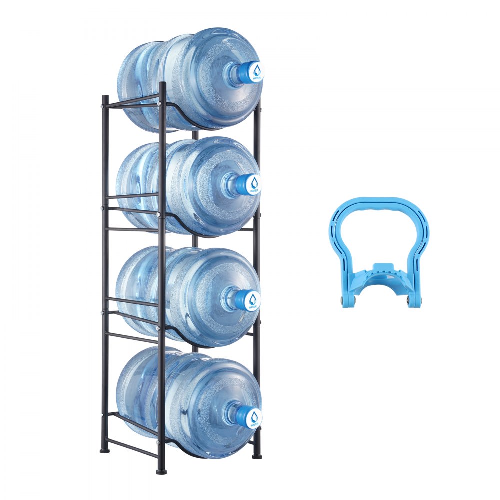 VEVOR 4-lags vannkanneholder Enkelrads vannflaskestativ for 4 flasker Sort