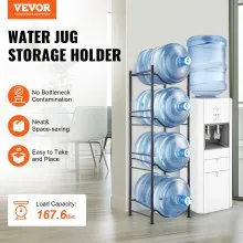 VEVOR 4 Tiers Water Jug Holder Single Row Water Bottle Rack for 4 Bottles, Heavy Duty Water Dispenser Rack with 4 Slots for Gallon Jugs, Detachable Water Storage Shelf Organizer for Home Living Room Office, Black