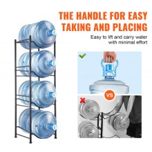 VEVOR 4 Tiers Water Jug Holder Single Row Water Bottle Rack for 4 Bottles, Heavy Duty Water Dispenser Rack with 4 Slots for Gallon Jugs, Detachable Water Storage Shelf Organizer for Home Living Room Office, Black