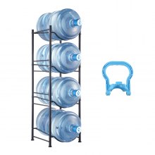 VEVOR 4 Tiers Water Jug Holder Single Row Water Bottle Rack for 4 Bottles, Heavy Duty Water Dispenser Rack with 4 Slots for Gallon Jugs, Detachable Water Storage Shelf Organizer for Home Living Room Office, Black