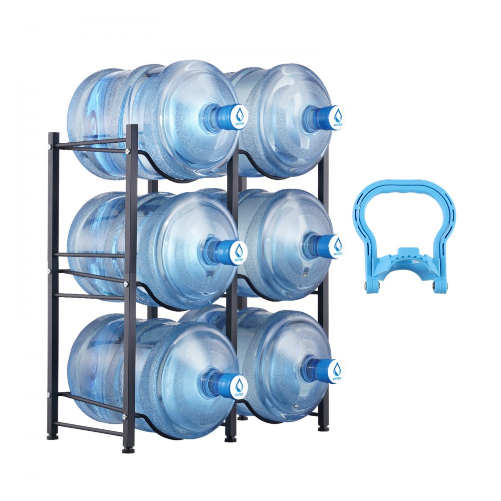 VEVOR 3 Tiers Water Jug Holder Double Row Water Bottle Rack for 6 Bottles Black