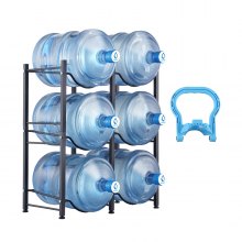 VEVOR 3 Tiers Water Jug Holder Double Row Water Bottle Rack for 6 Bottles Storage Detachable Heavy Duty Water Jug Organizer Stand for Home Office Kitchen Black, Detachable Water Storage Shelf Organizer for Home Living Room Office