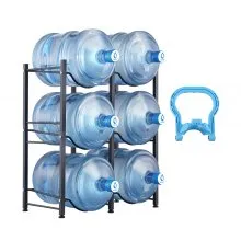 VEVOR 3 Tiers Water Jug Holder Double Row Water Bottle Rack for 6 Bottles Storage Detachable Heavy Duty Water Jug Organizer Stand for Home Office Kitchen Black, Detachable Water Storage Shelf Organizer for Home Living Room Office