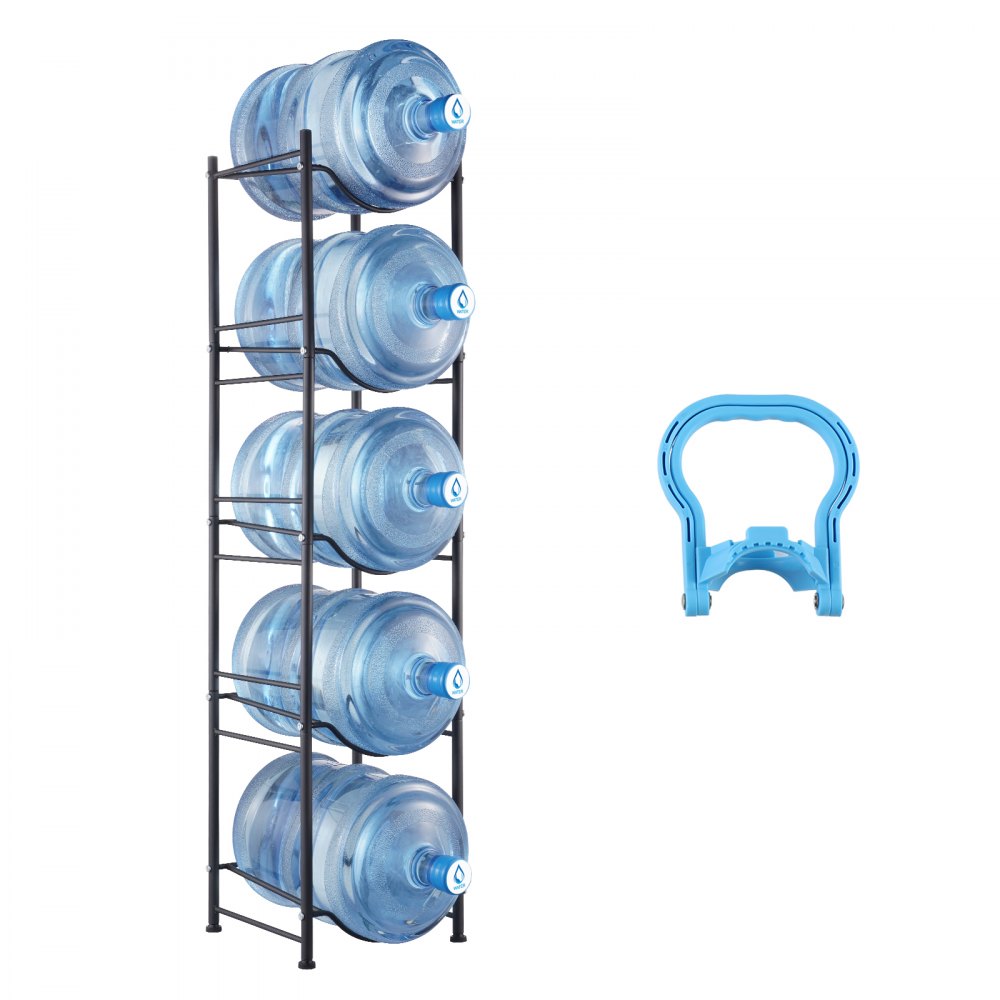 VEVOR 5 Tiers Water Jug Holder Single Row Water Bottle Rack para 5 garrafas pretas