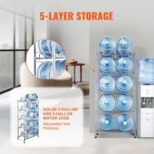 VEVOR 5-Tier Water Jug Holder Double Row Water Jug Rack 10 Bottles Silver Gray