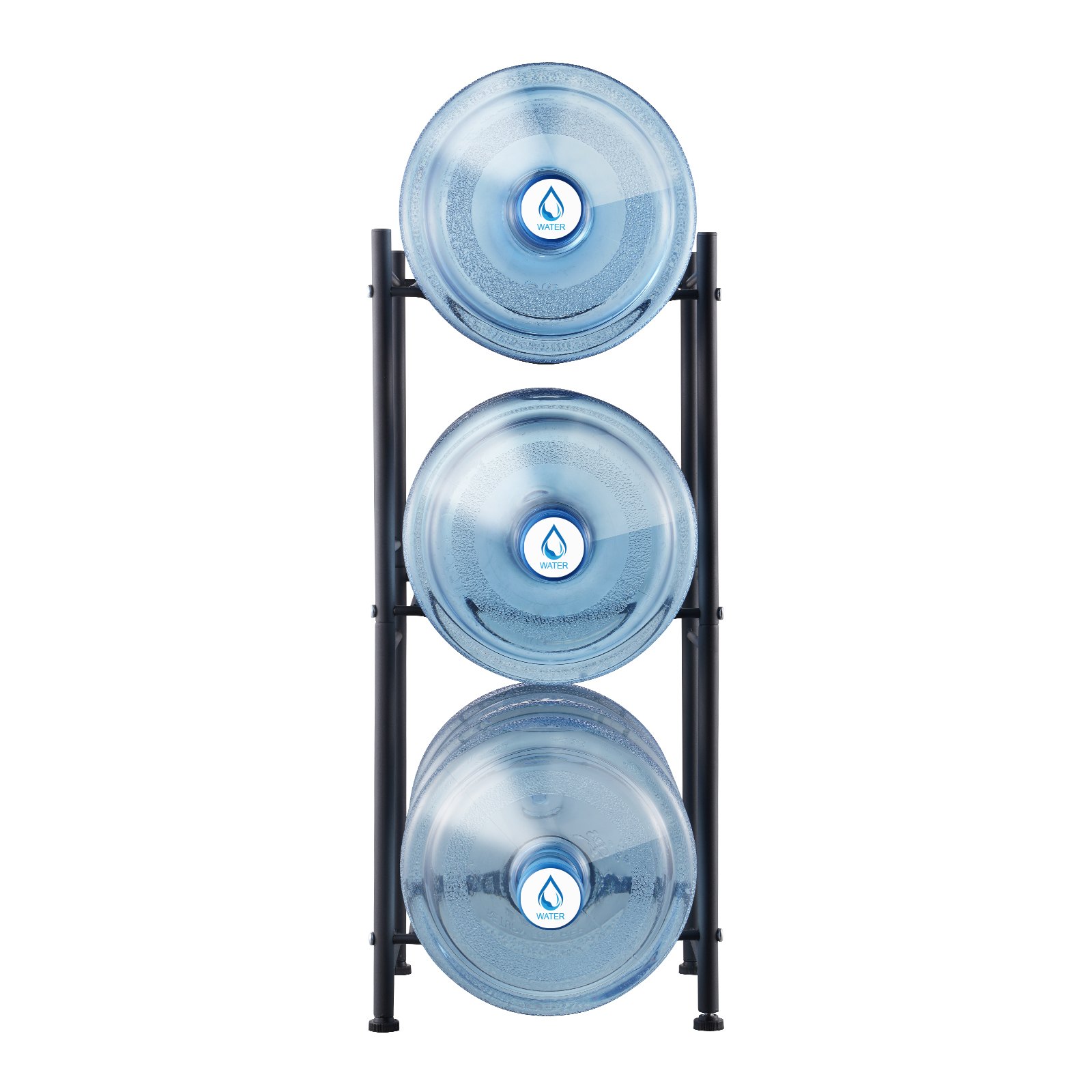 VEVOR 3 Tiers Water Jug Holder, 5 Gallon Water Bottle Holder, Single Row Water Bottle Rack for 3 Bottles, Heavy Duty Water Jug Rack for Kitchen, Office, Living Room, Black