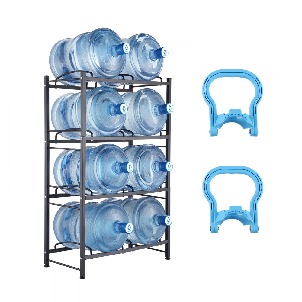 VEVOR 4 Tiers Water Jug Holder Double Row Water Bottle Rack for 8 Bottles Black