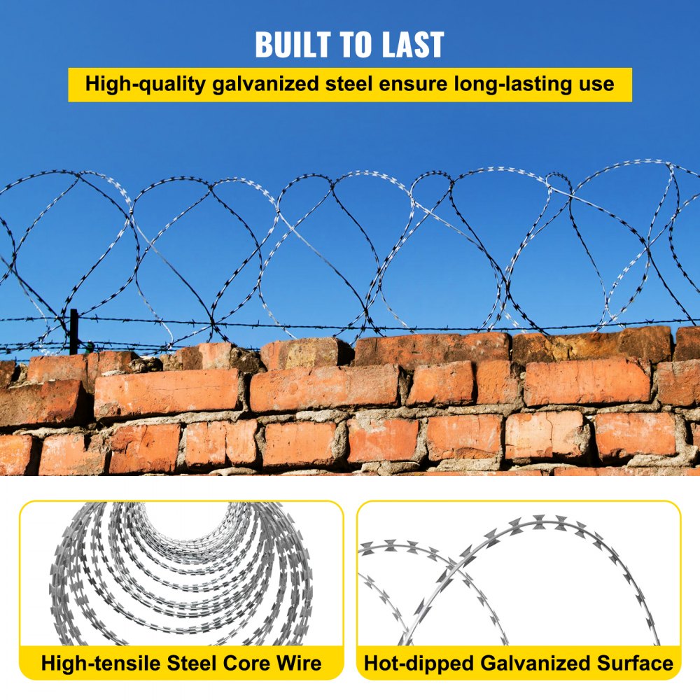 VEVOR Razor Wires, 246ft Razor Barbed Wire 5 Coils Per Roll, Razor Wire Fencing Razor Fence, Razor Ribbon Barbed Wire Galvanized Steel Razor Wire Fence, Rolls Razor Useful Protection for Garden