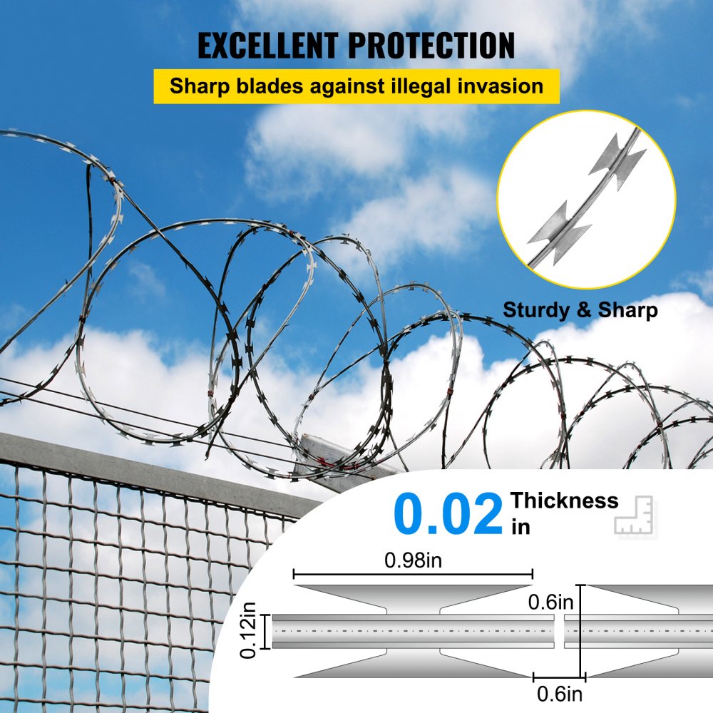 VEVOR Razor Wires, 246ft Razor Barbed Wire 5 Coils Per Roll, Razor Wire Fencing Razor Fence, Razor Ribbon Barbed Wire Galvanized Steel Razor Wire Fence, Rolls Razor Useful Protection for Garden