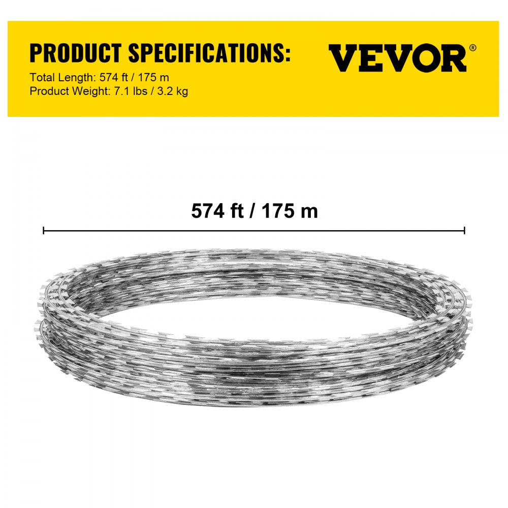VEVOR Razor Wires, 246ft Razor Barbed Wire 5 Coils Per Roll, Razor Wire Fencing Razor Fence, Razor Ribbon Barbed Wire Galvanized Steel Razor Wire Fence, Rolls Razor Useful Protection for Garden