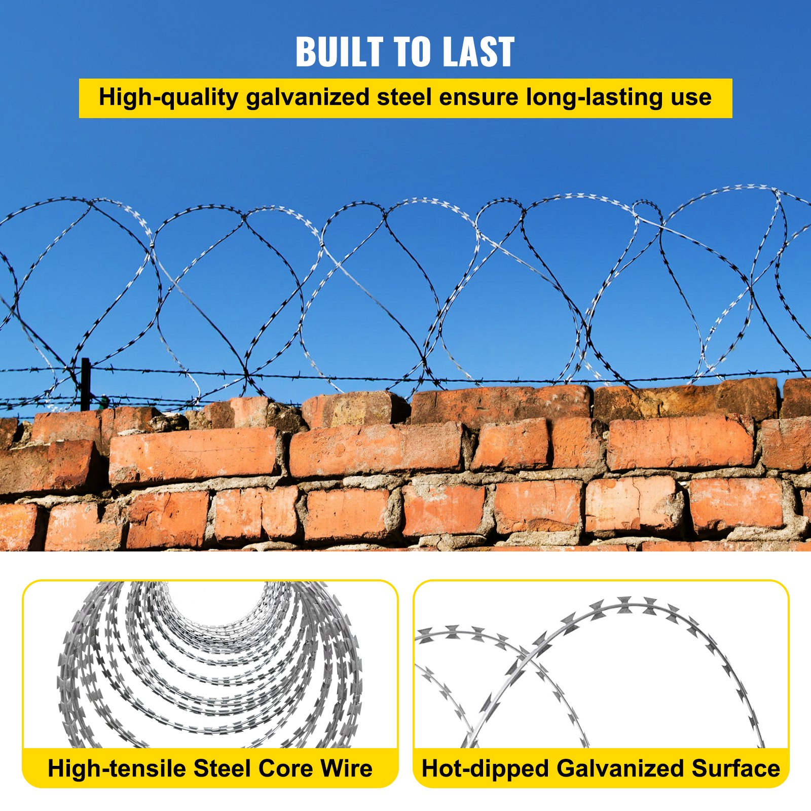 VEVOR Razor Wires, 246ft Razor Barbed Wire 5 Coils Per Roll, Razor Wire Fencing Razor Fence, Razor Ribbon Barbed Wire Galvanized Steel Razor Wire Fence, Rolls Razor Useful Protection for Garden