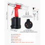 VEVOR Pneumatic Rivet Gun Kit with 3/32" 1/8" 5/32" 3/16" 1/4" Nosepieces, 3924 LBS Pulling Force, 3-Claw Secure Grip, Air Pop Riveter Tool for Automotive, Construction, Industrial Manufacturing