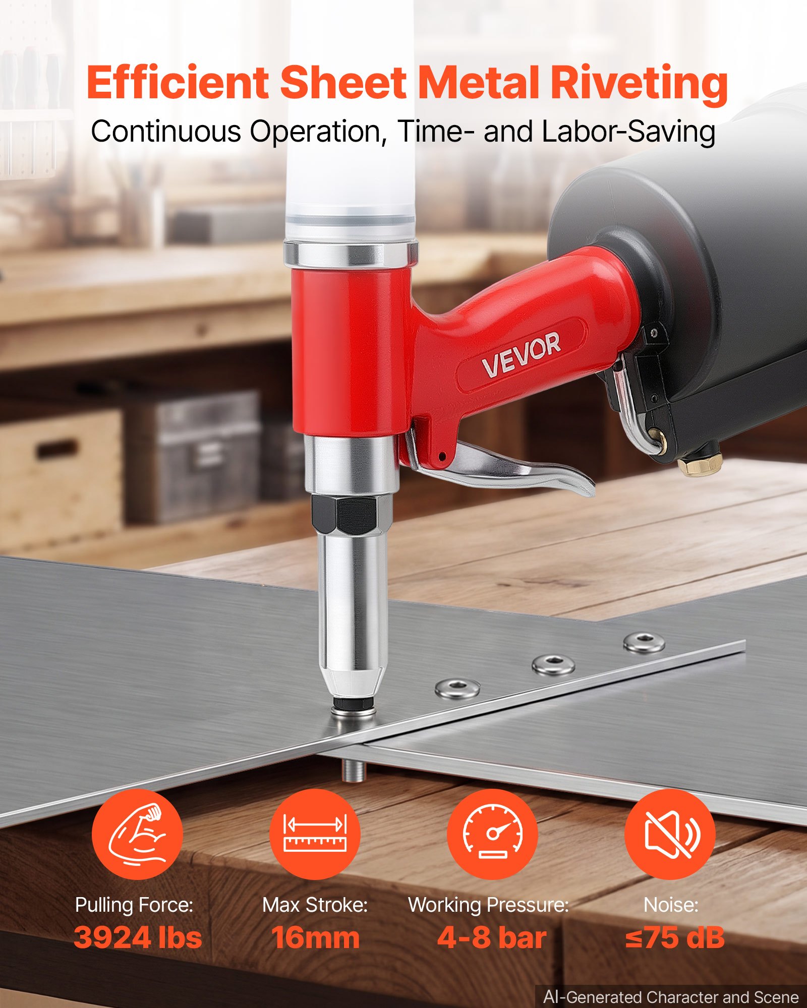 VEVOR Pneumatic Rivet Gun Kit with 3/32" 1/8" 5/32" 3/16" 1/4" Nosepieces, 3924 LBS Pulling Force, 3-Claw Secure Grip, Air Pop Riveter Tool for Automotive, Construction, Industrial Manufacturing